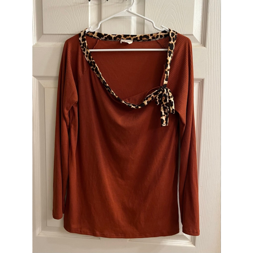 BIBI~ COPPER BLOUSE~ANIMAL PRINT BOW~LG
